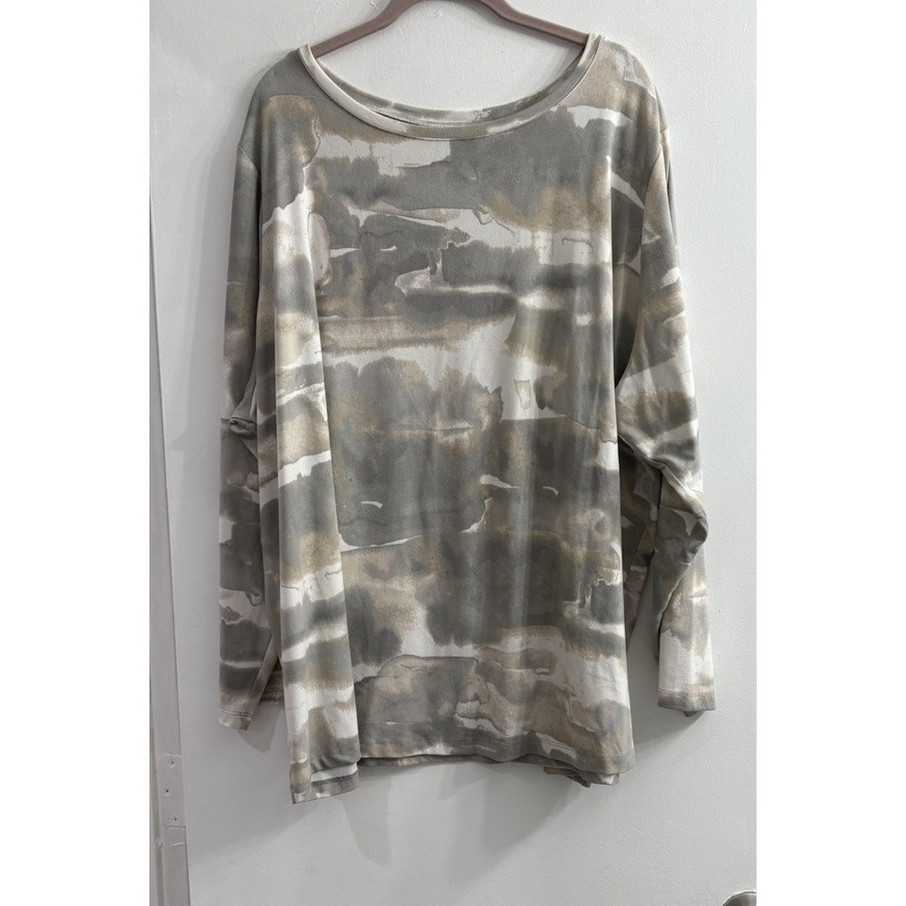 Susan Graver Tie Dye Abstract Print Camo Long Sleeve Top‎ Plus Size 4X